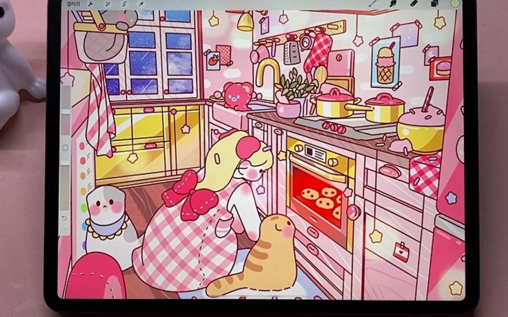 【ipad绘画】这就是甜妹家里的厨房吗?解压少女心卡通插画绘画过程