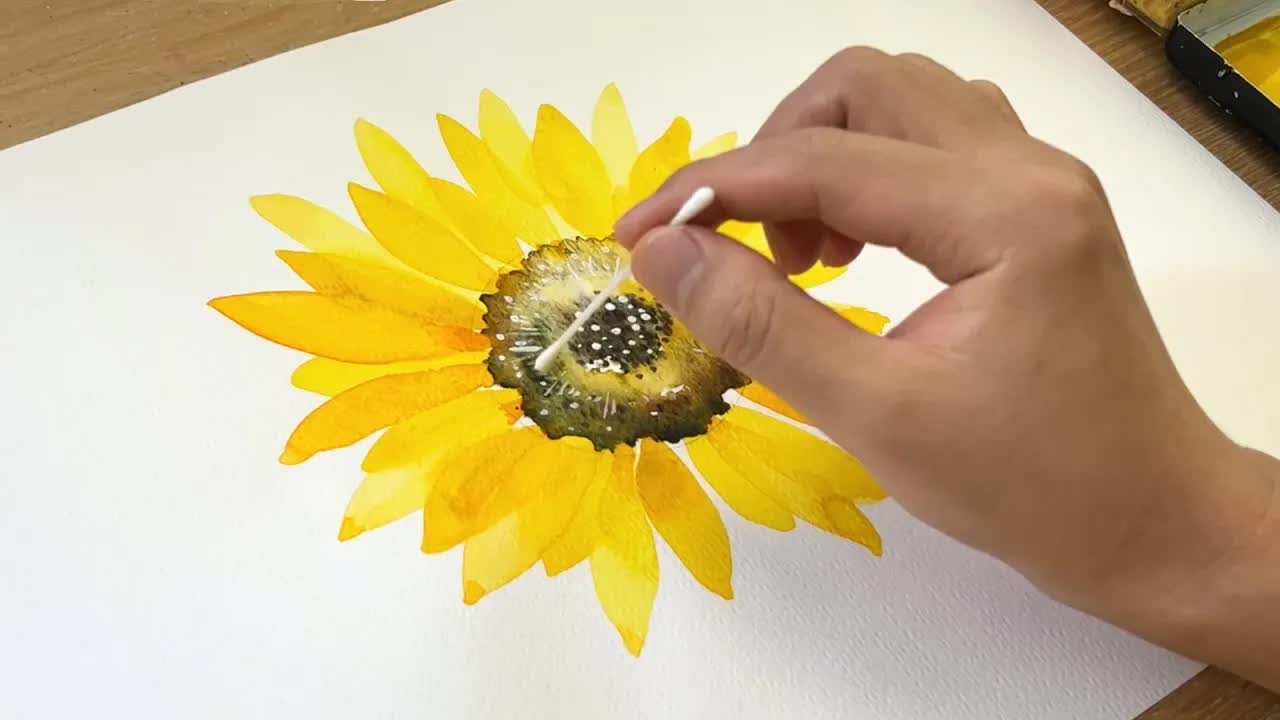 如何画向日葵/黄色水彩画--教你学画画自学画画