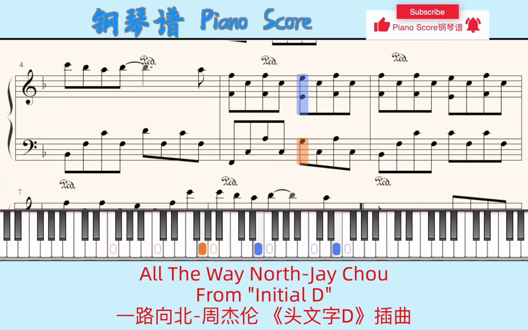 [图]All The Way North-Jay Chou?Piano Score钢琴谱 指法⭐️From Initial D 一路向北-周杰伦 《头文字D》插曲