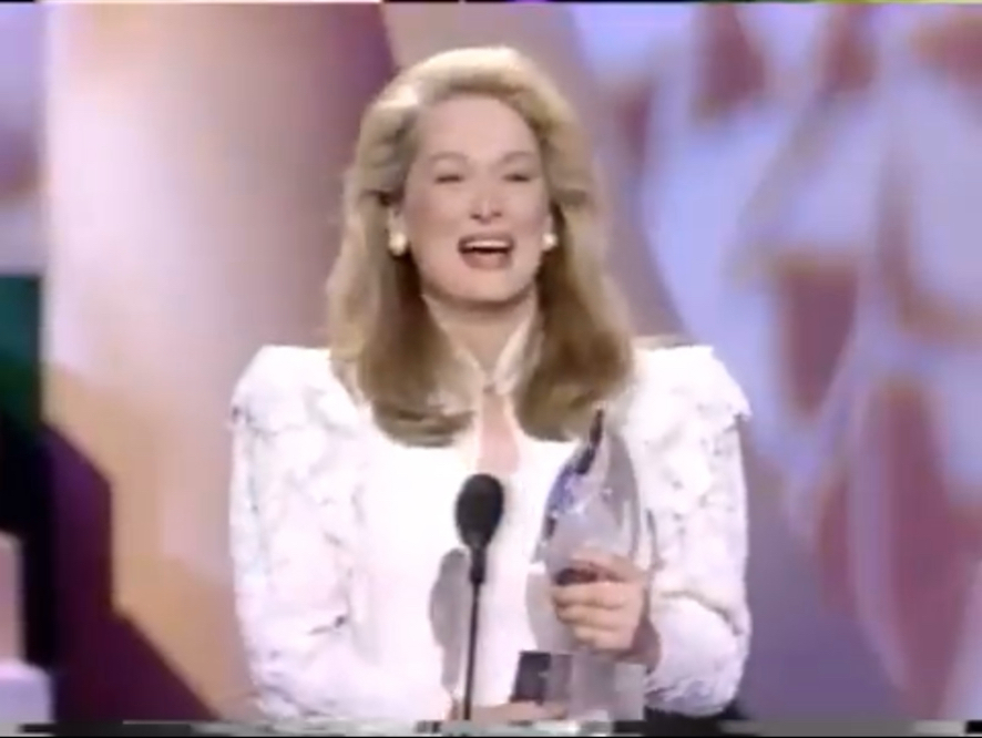 1990年,演员梅丽尔ⷦ–柳𙩇Œ普 Meryl Streep获得第16届美国人民选择奖电影类全世界最受欢迎女演员奖哔哩哔哩bilibili