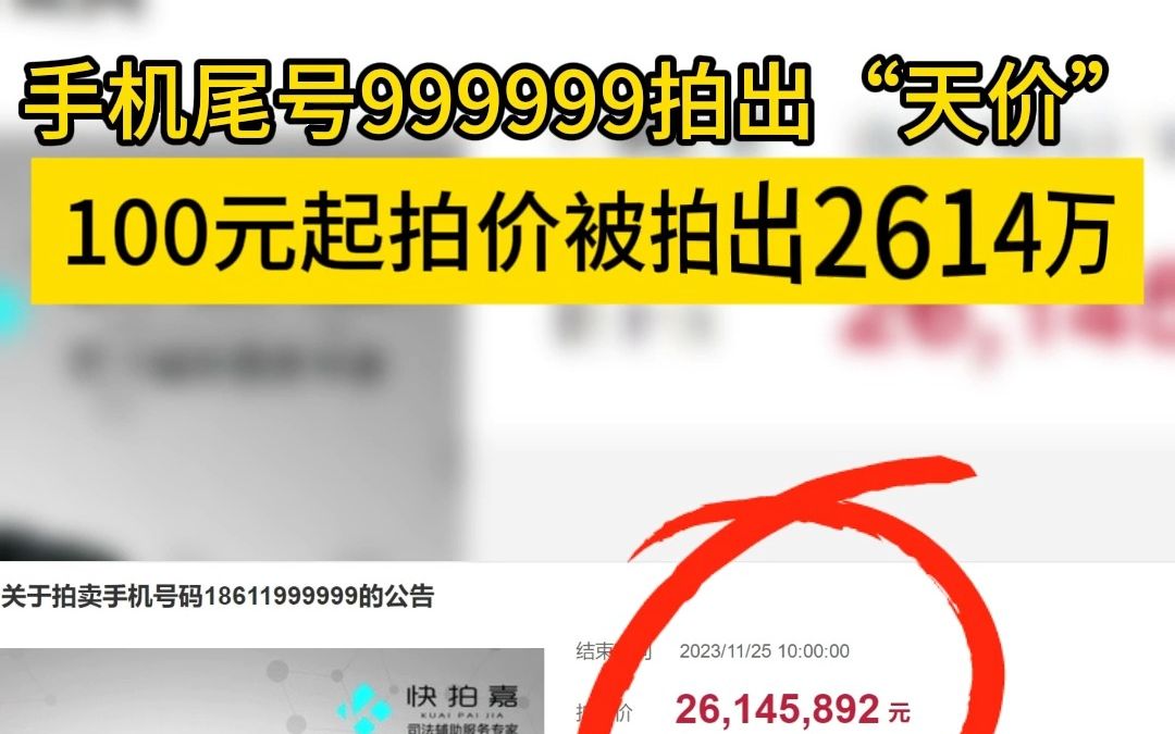 [图]涉刑手机号186999999拍出2614万“天价”。