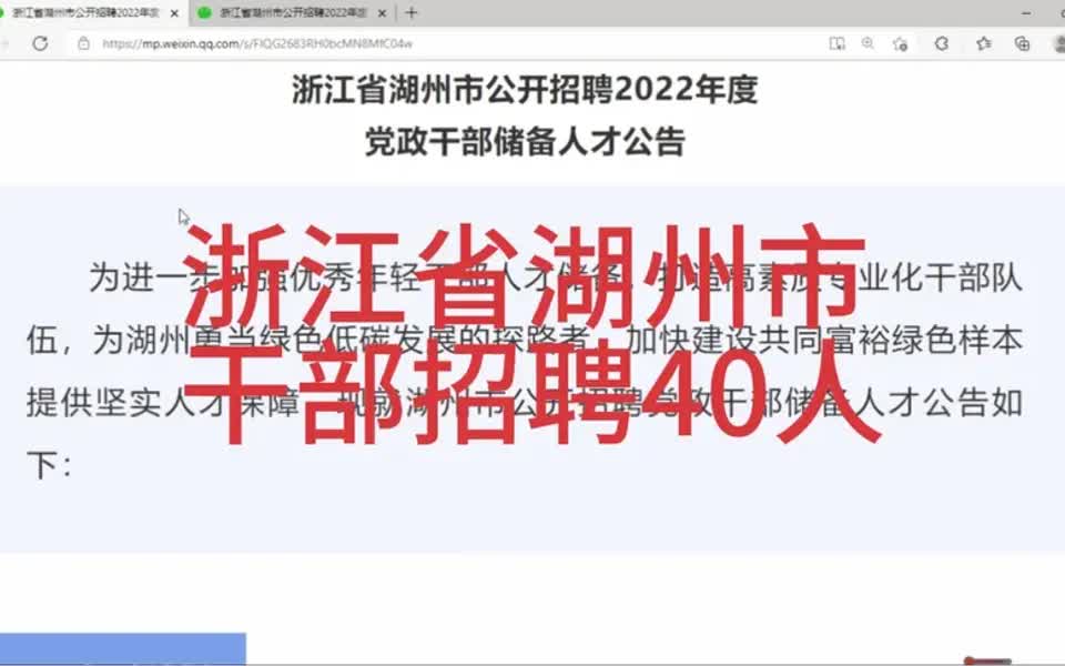 【招聘指南】浙江省湖州市招聘40人,干部储备人才,待遇优厚哔哩哔哩bilibili