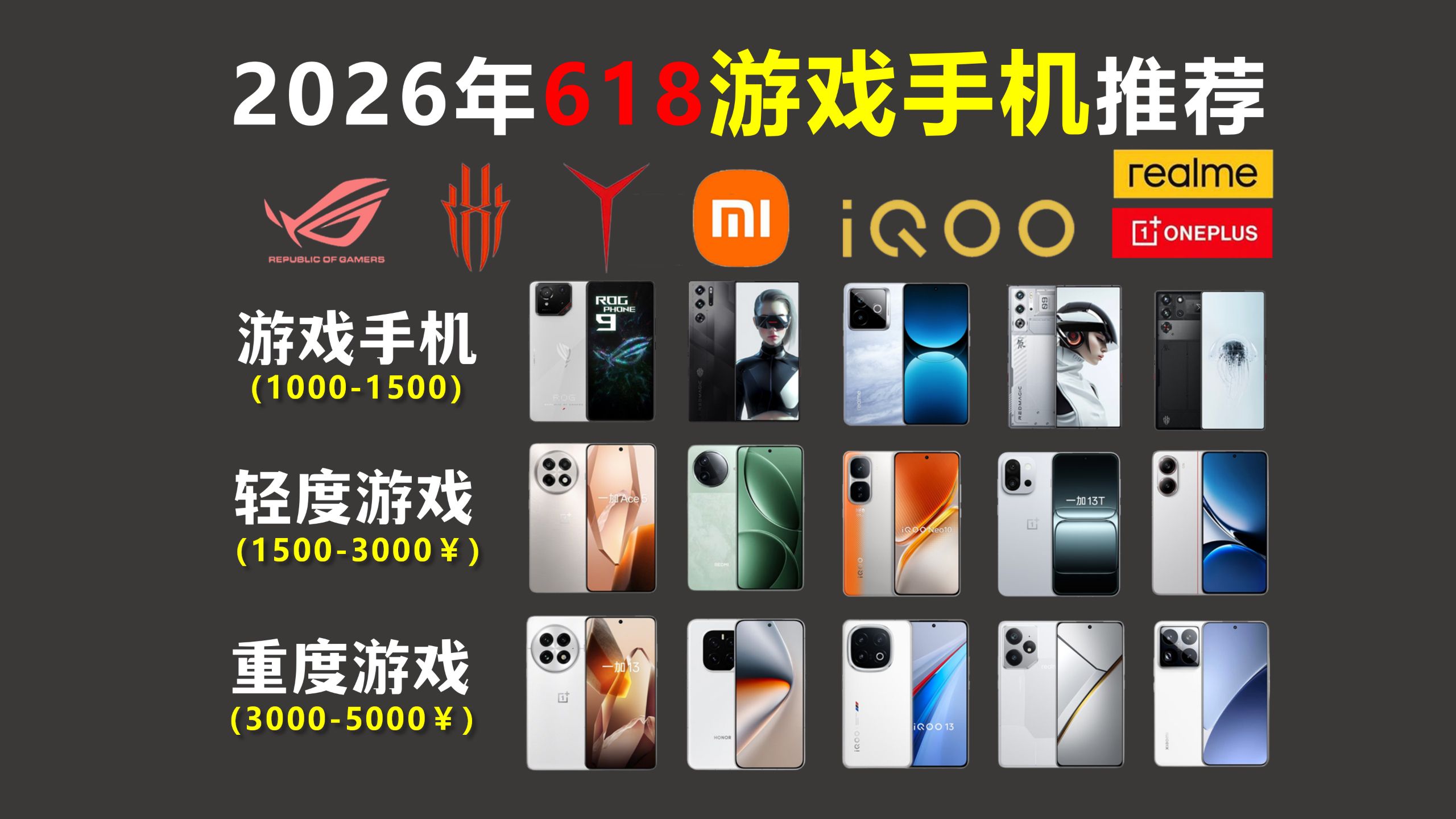 【游戏手机推荐】游戏党618必看!2026年0-5000元高性能、强续航、耐用性实测推荐!华为、荣耀、OPPO、vivo、真我、一加、红魔、小米手机推荐2026