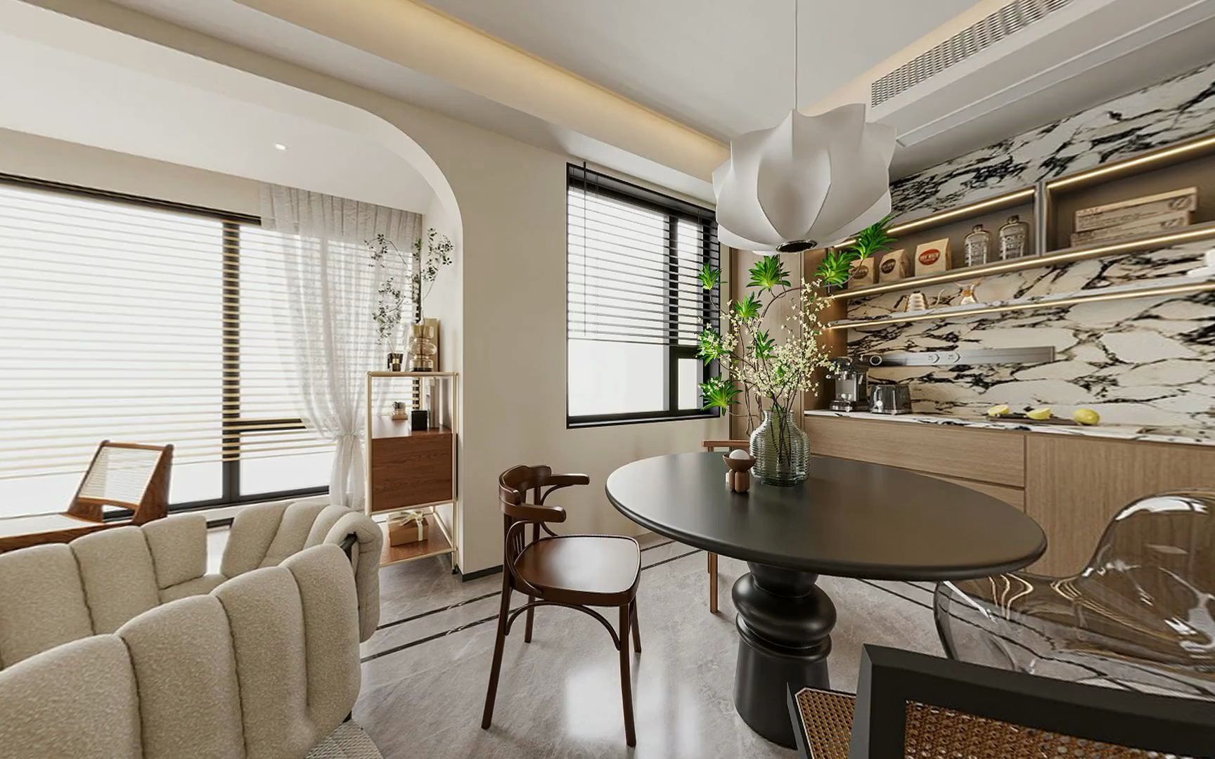 客餐厅大平层,现代美式效果图