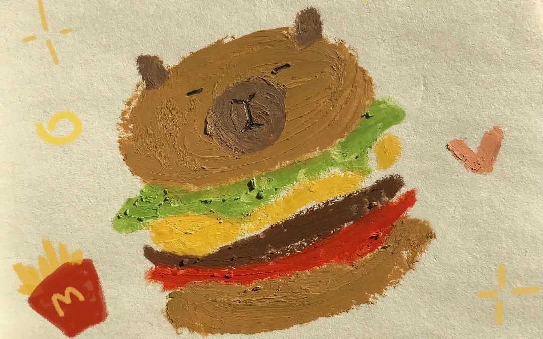 『油画棒』3分钟画吉士汉堡卡皮巴拉小涂鸦!