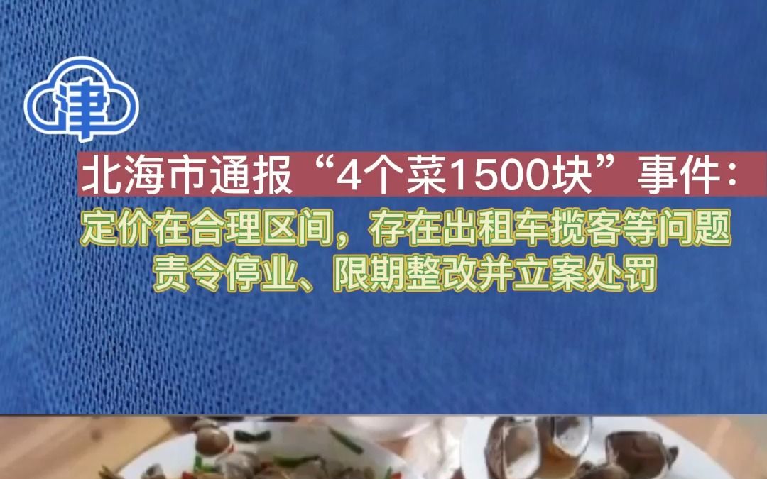 北海市通报“4个菜1500块”事件:定价在合理区间,存在出租车揽客等问题,责令停业、限期整改并立案处罚哔哩哔哩bilibili