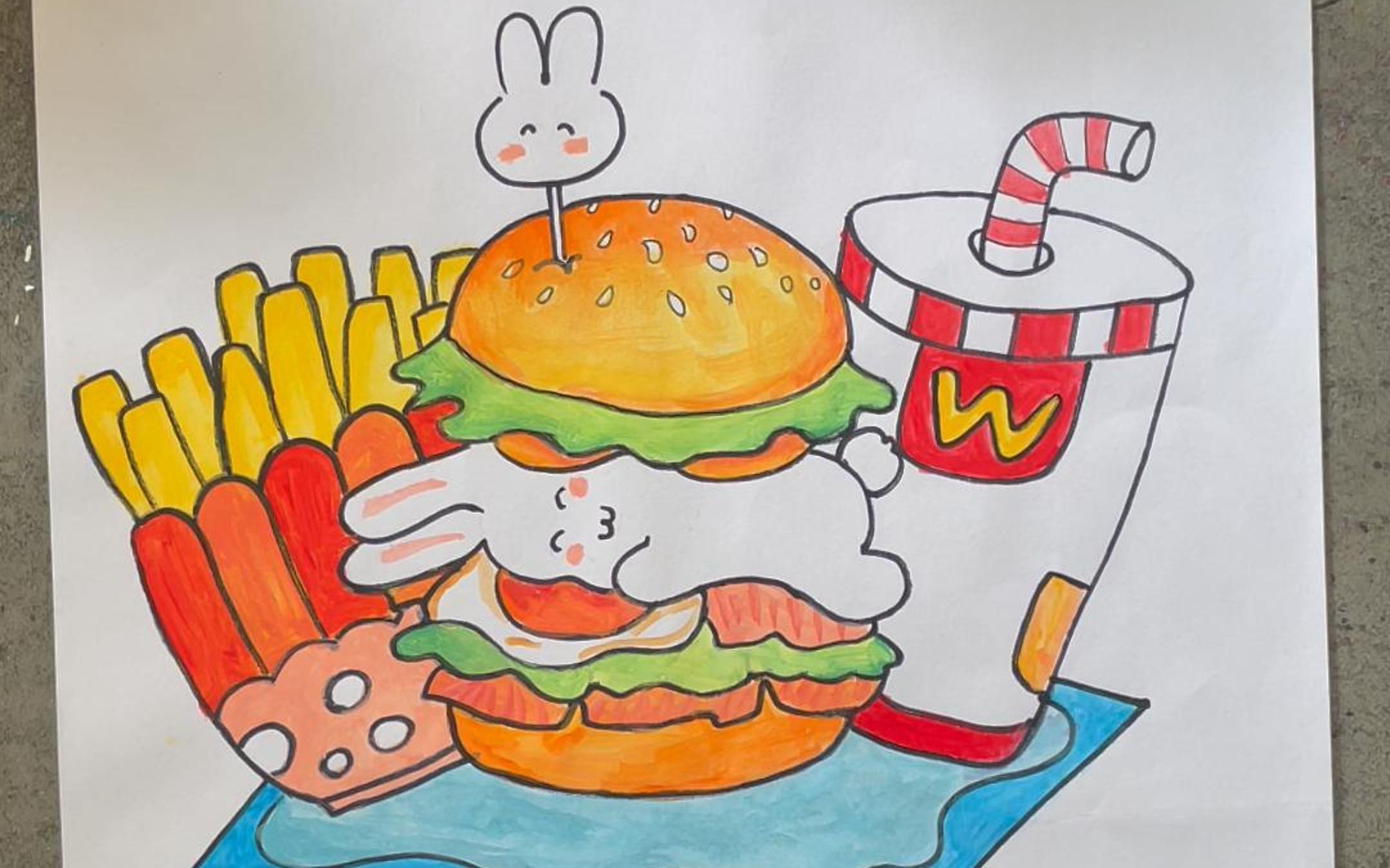 汉堡大餐怎么画图片