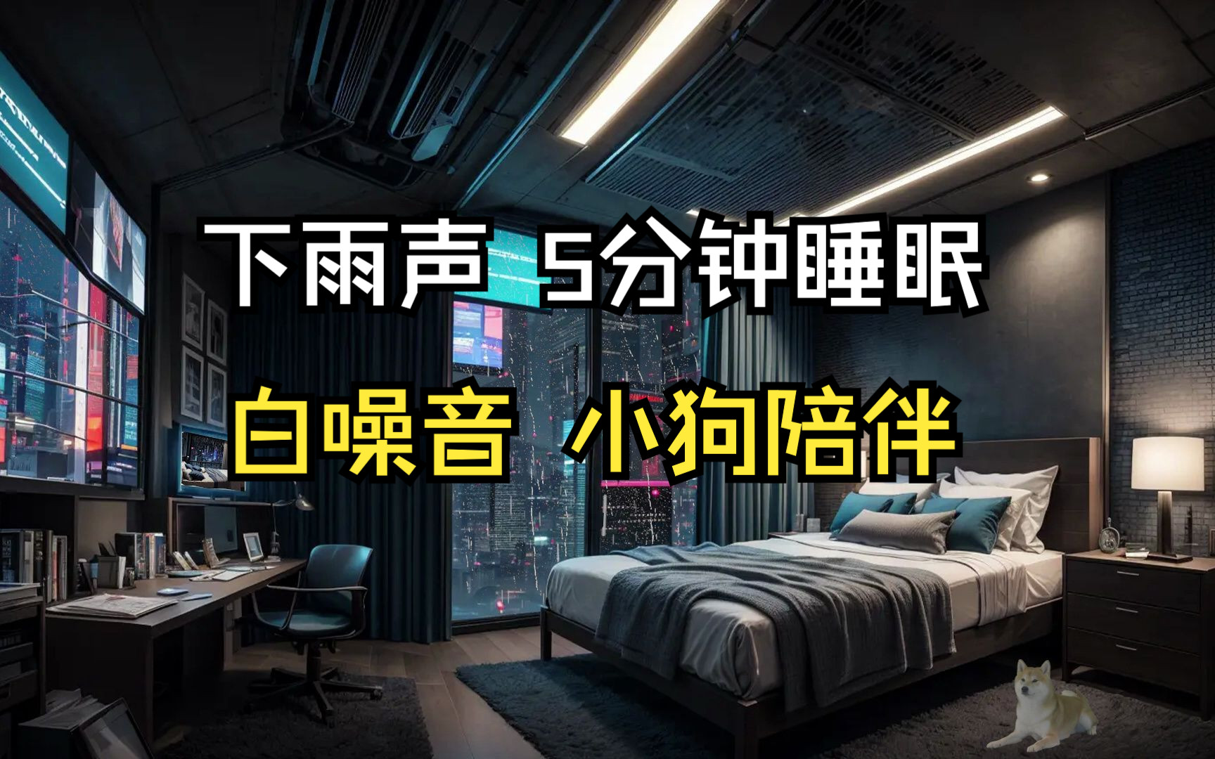 你今晚在溫馨臥室聽著下雨聲睡眠工作 高清背景 白噪音