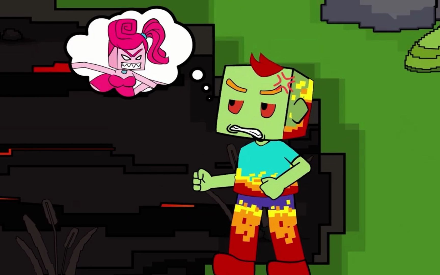 mc动画火焰小僵尸大战蜘蛛怪