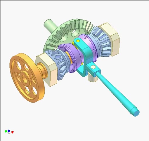 機構動畫——用於改變旋轉方向的錐齒輪離合器