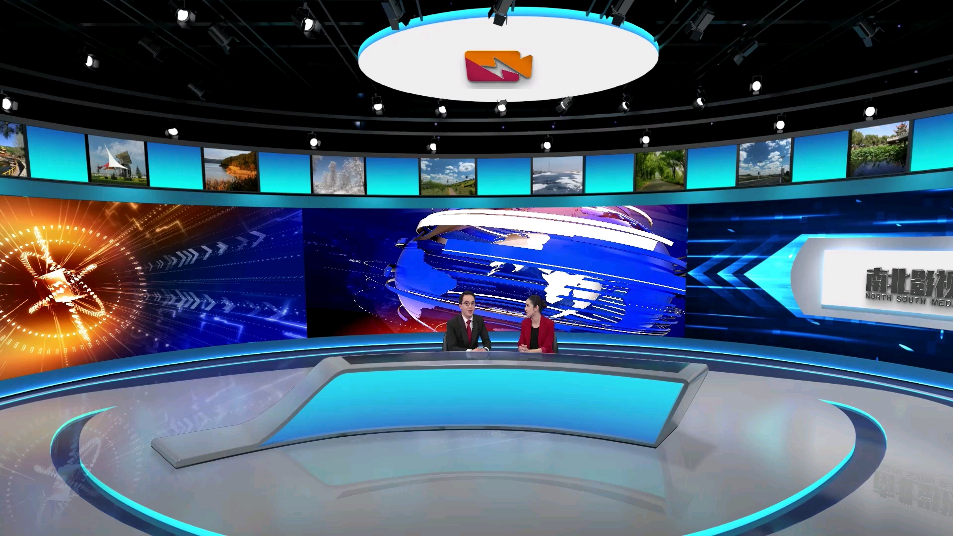 新闻演播室蓝色科技风!