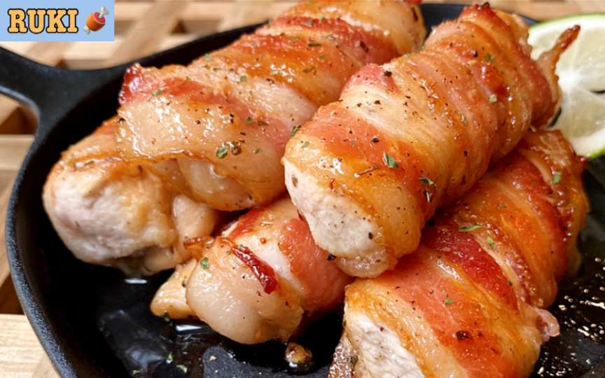 【ruki一人食】糖色培根鸡肉卷|鸡胸肉的130种吃法