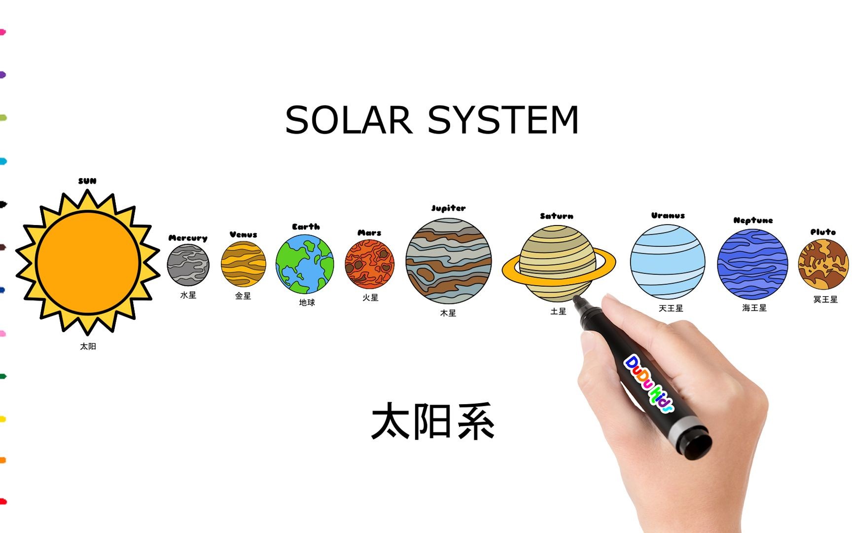 寶寶一邊學畫畫一邊認識太陽系早教簡筆畫教程