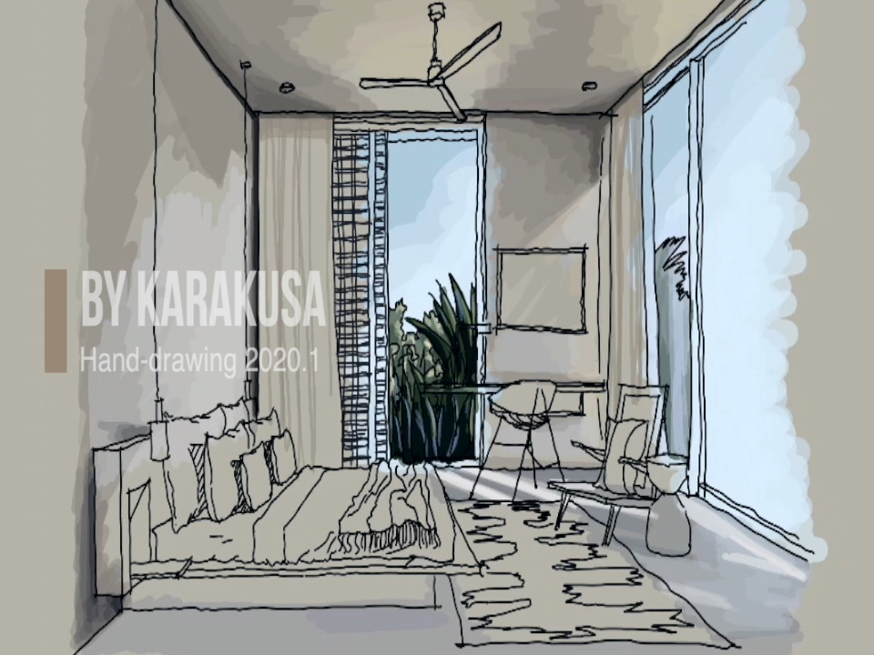【板绘】侘寂风室内手绘过程