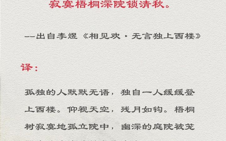 无言独上西楼,月如钩.寂寞梧桐深院锁清秋.哔哩哔哩bilibili