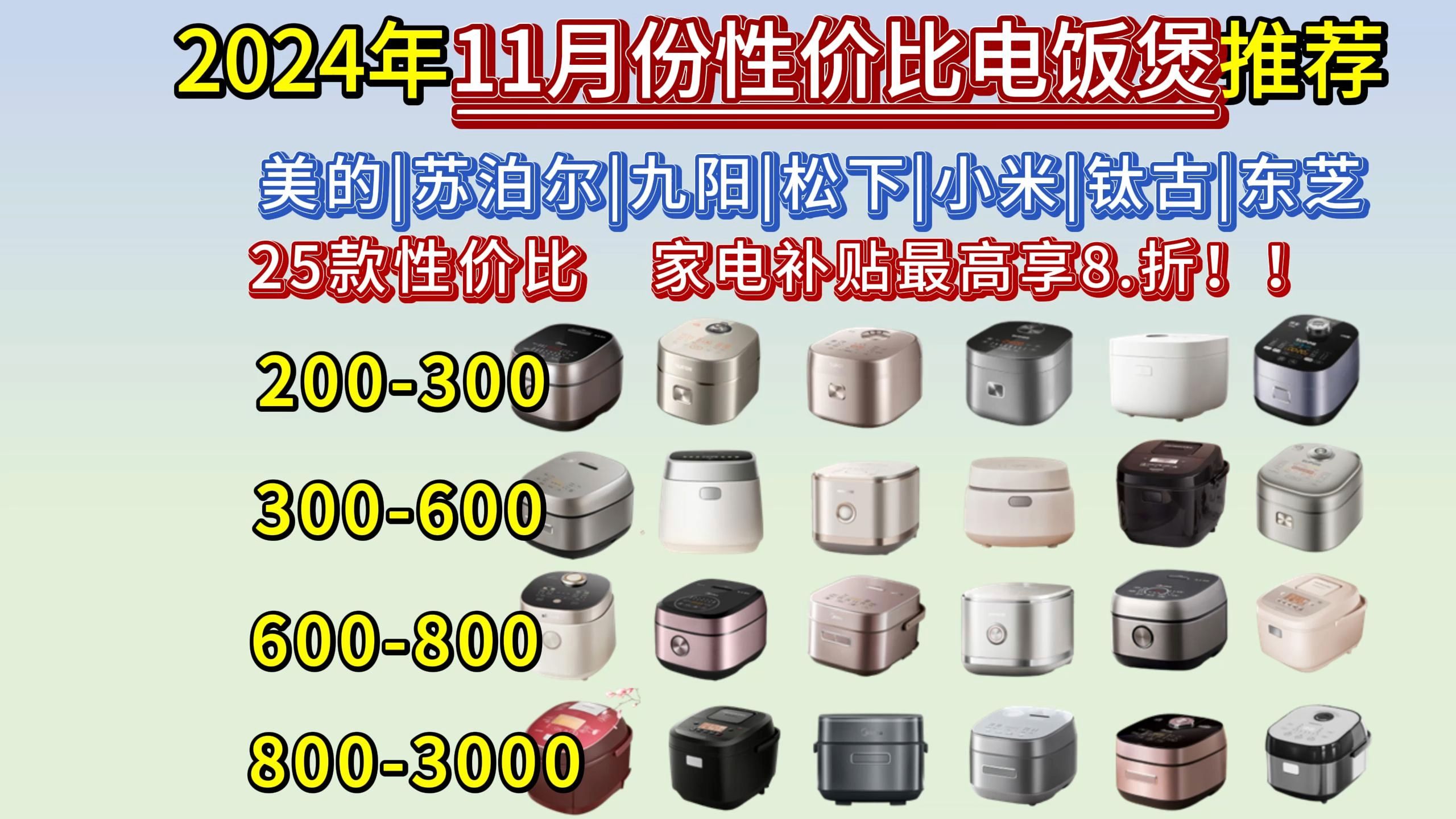 【建议收藏】2024年11月性价比电饭煲选购攻略+推荐,不知道如何选购电饭锅,看这一篇就够了!政府补贴最高可减20%打8折.哔哩哔哩bilibili