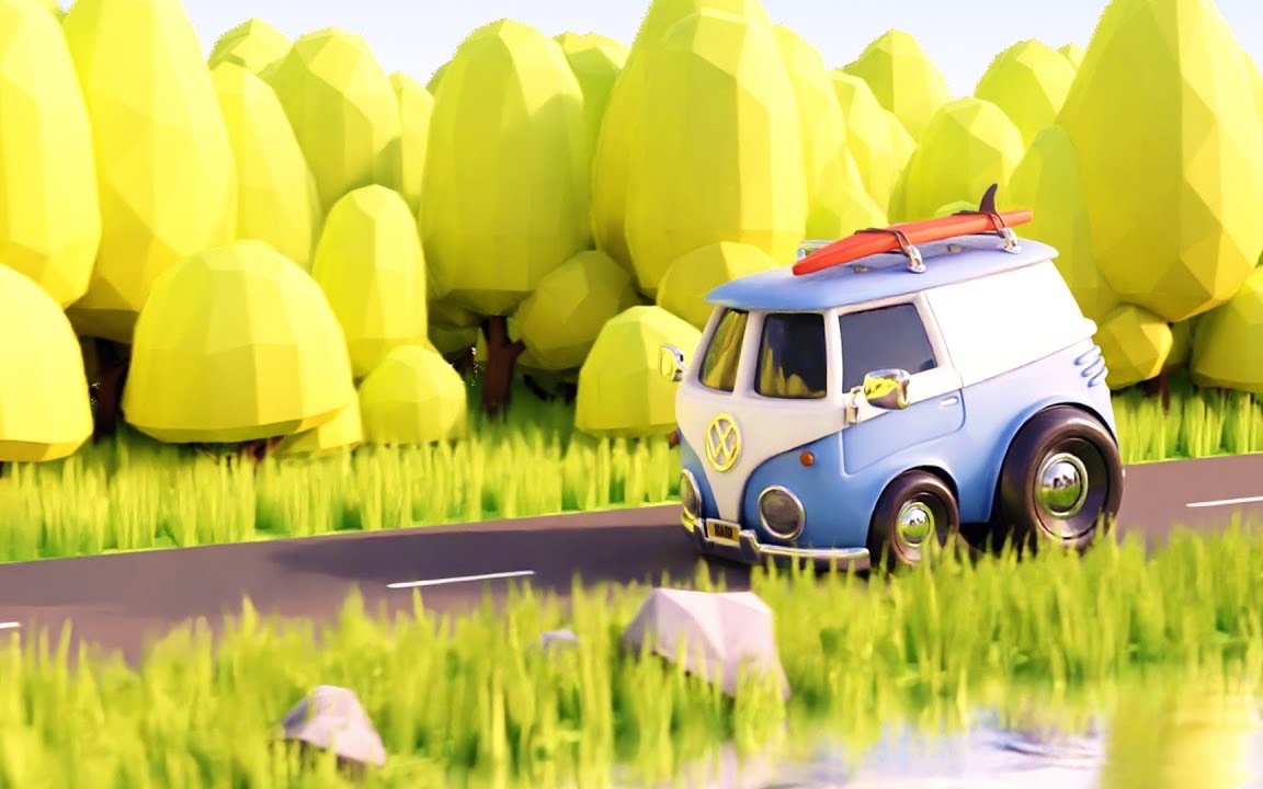 blender 卡通大众旅行车场景建模与动画制作录屏(含工程文件免费下载)