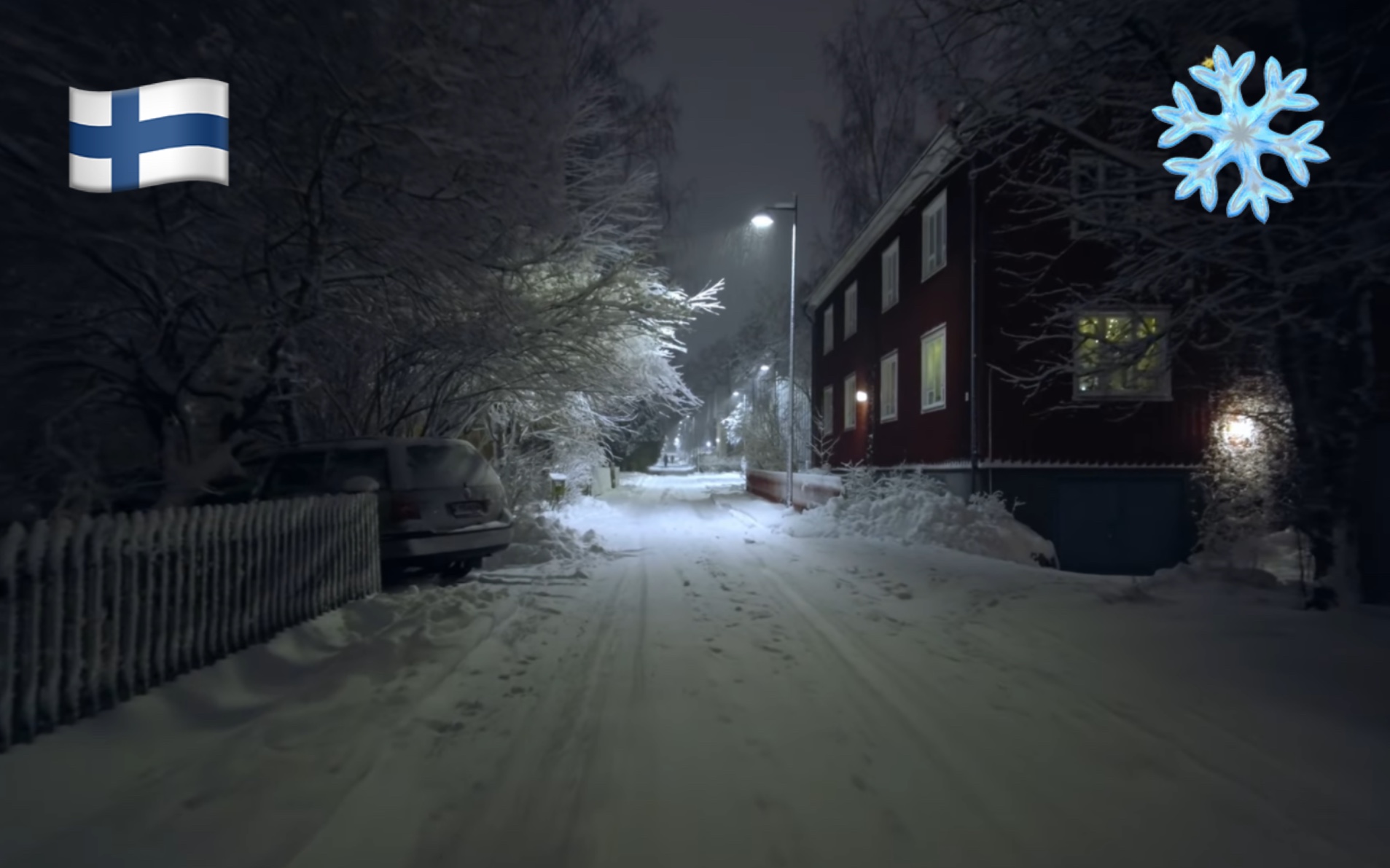 [图]【4K超清】2月夜间降雪漫步游芬兰赫尔辛基Kumpula区｜美丽的木屋街区 拍摄日期：2023.2.18