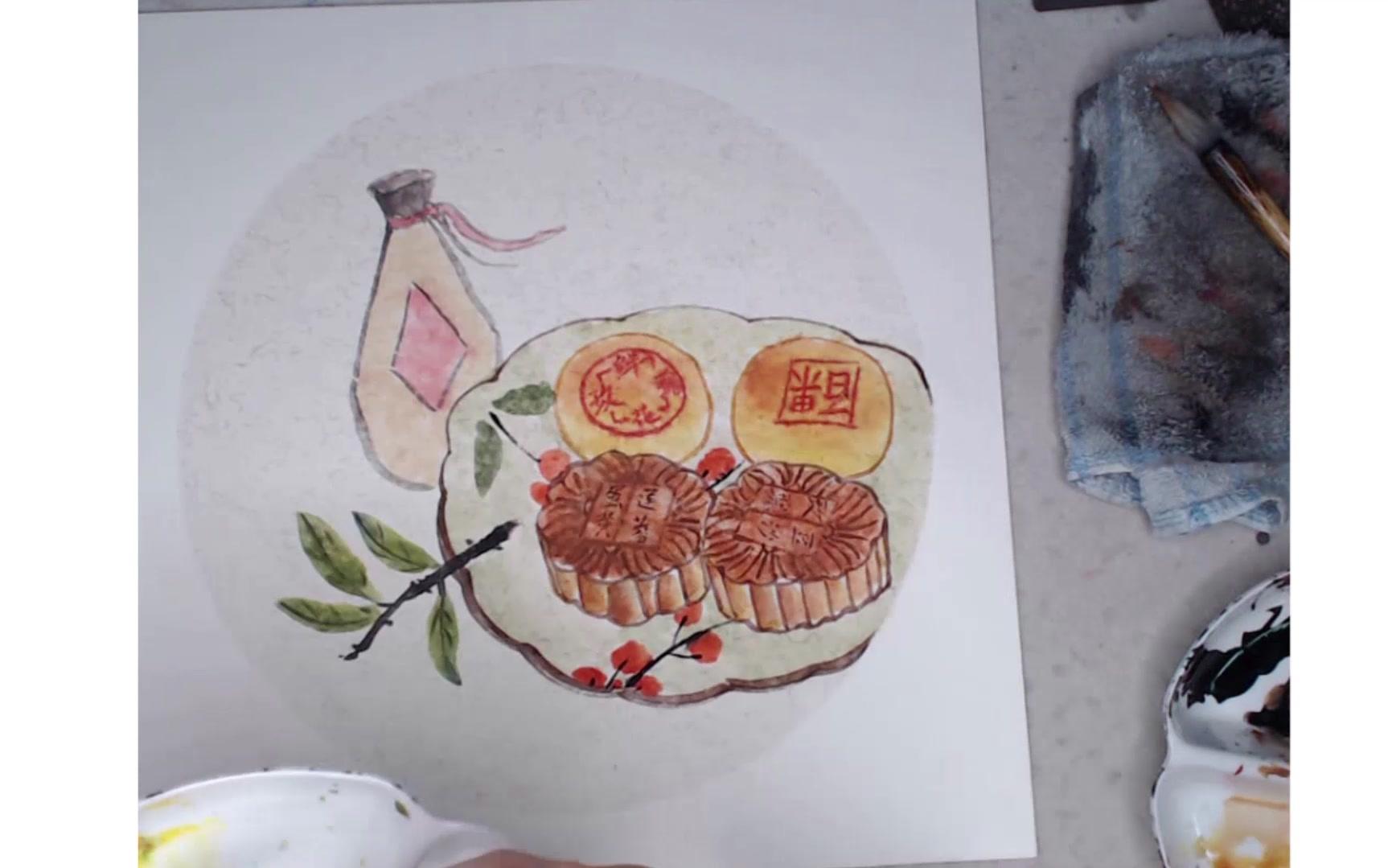 但愿人长久,千里共婵娟,送小伙伴一副国画月饼哦~_哔哩哔哩 (゜-゜)つ