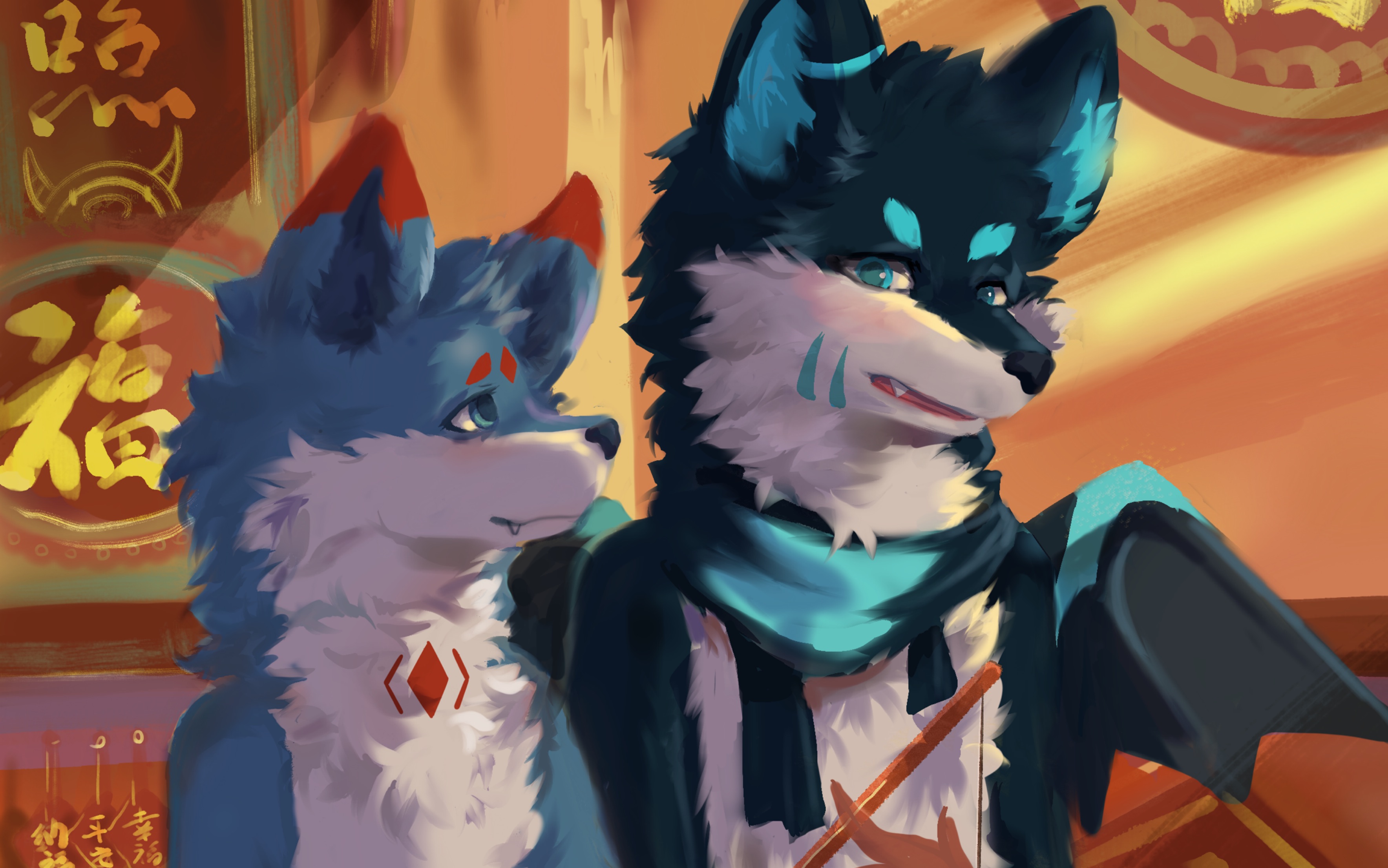 furry (兽人向)procreate绘画过程 客单绘画过程 新年啦 一起去逛街叭