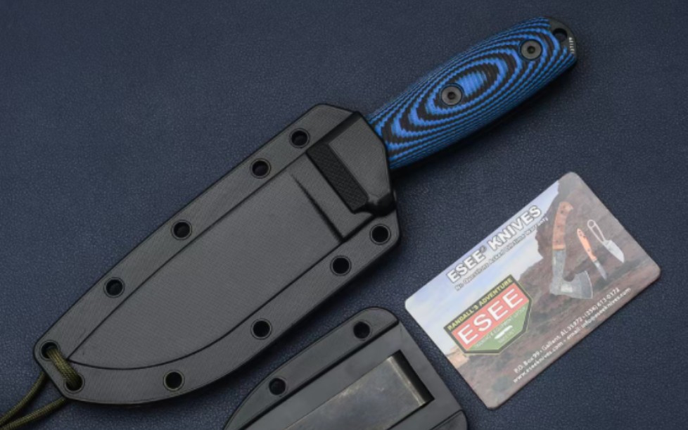 esee蚂蚁4战术直刀,黑蓝色3d手柄视觉冲击感极强