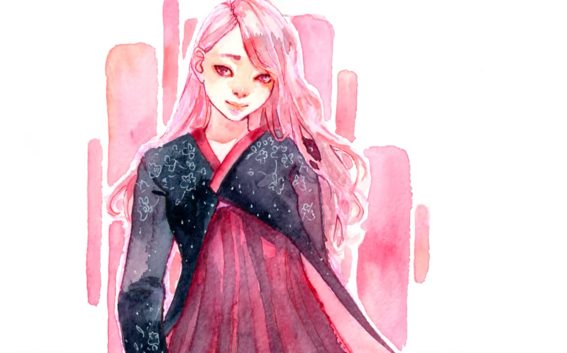 水彩插画插人物教程(66):粉红女郎