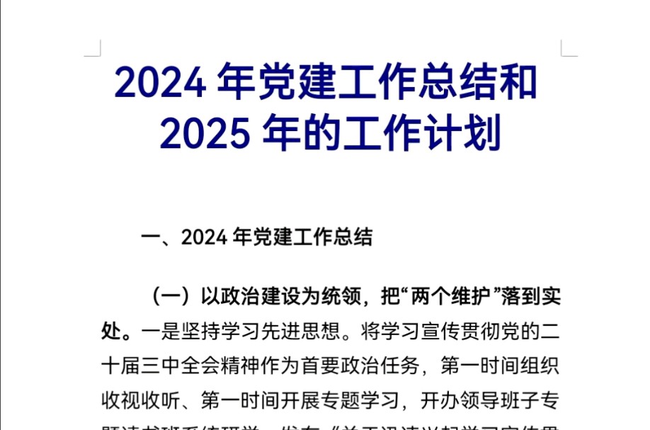 2024年党建工作总结和2025年的工作计划哔哩哔哩bilibili