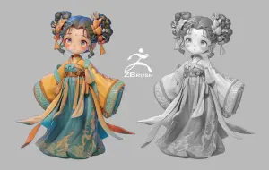 Download Video: 【zbrush手办建模】2小时建模一个价值598的手办外包（古风小女孩手办），ZB手办模型雕刻教程！