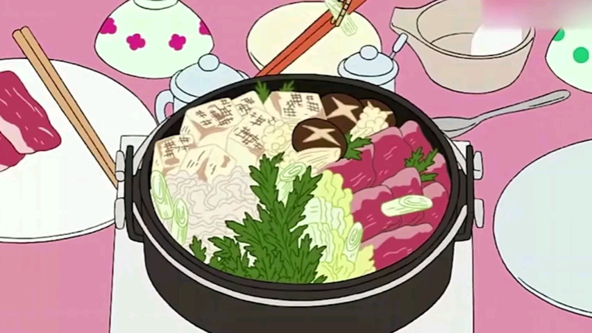 樱桃小丸子之一家人坐在一起吃火锅没想到姐姐还挺会做饭的