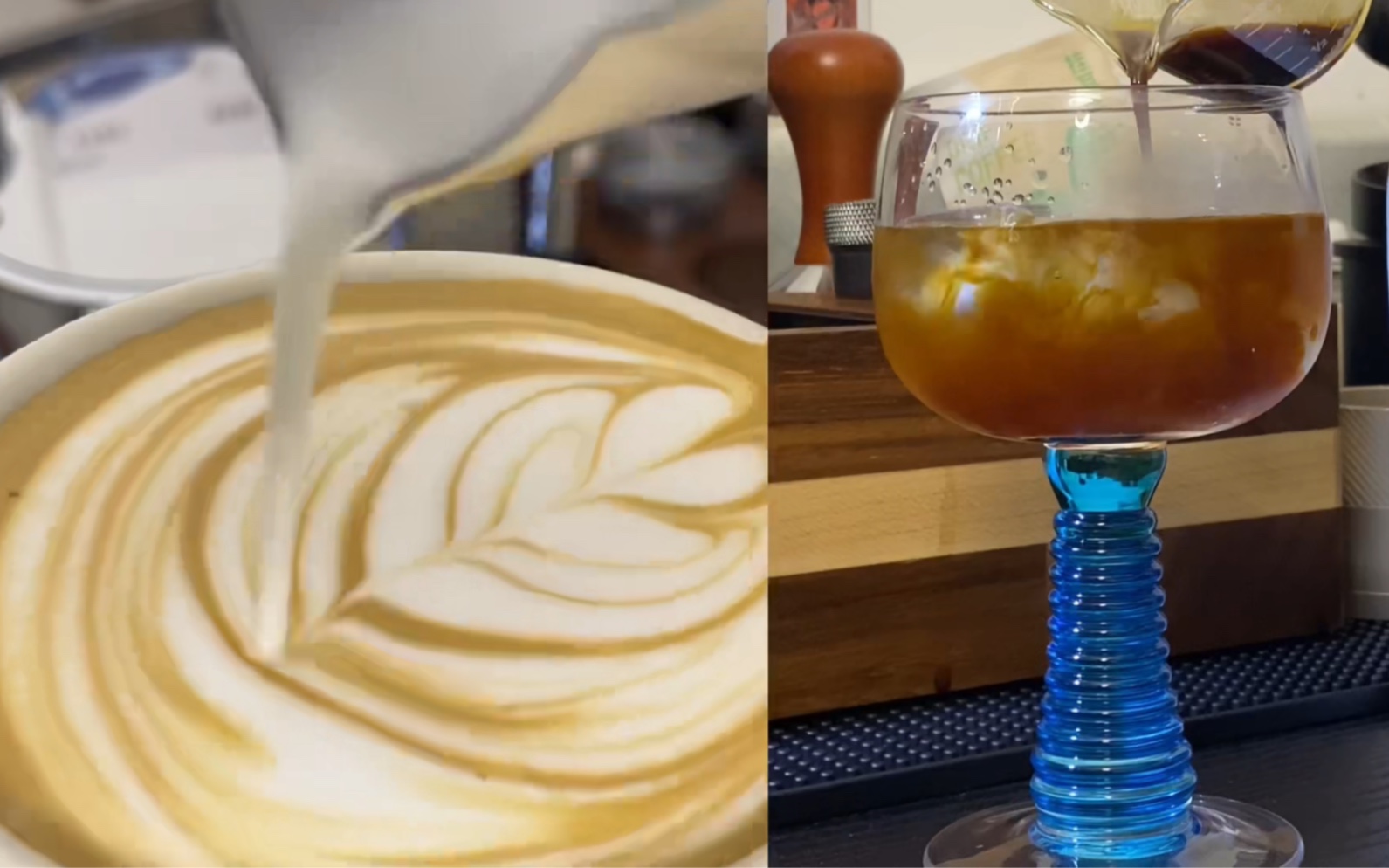 左手一个冰美式,右手一杯奶咖,为咖啡干杯夏天太热,先做一杯冰美式解