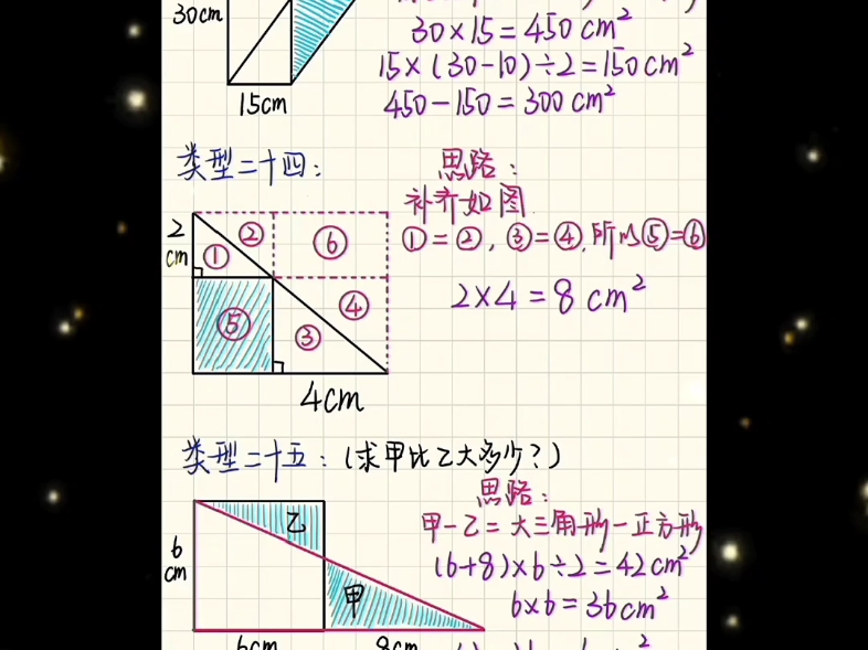 五年级数学求组合图形涂色部分面积题型总结!