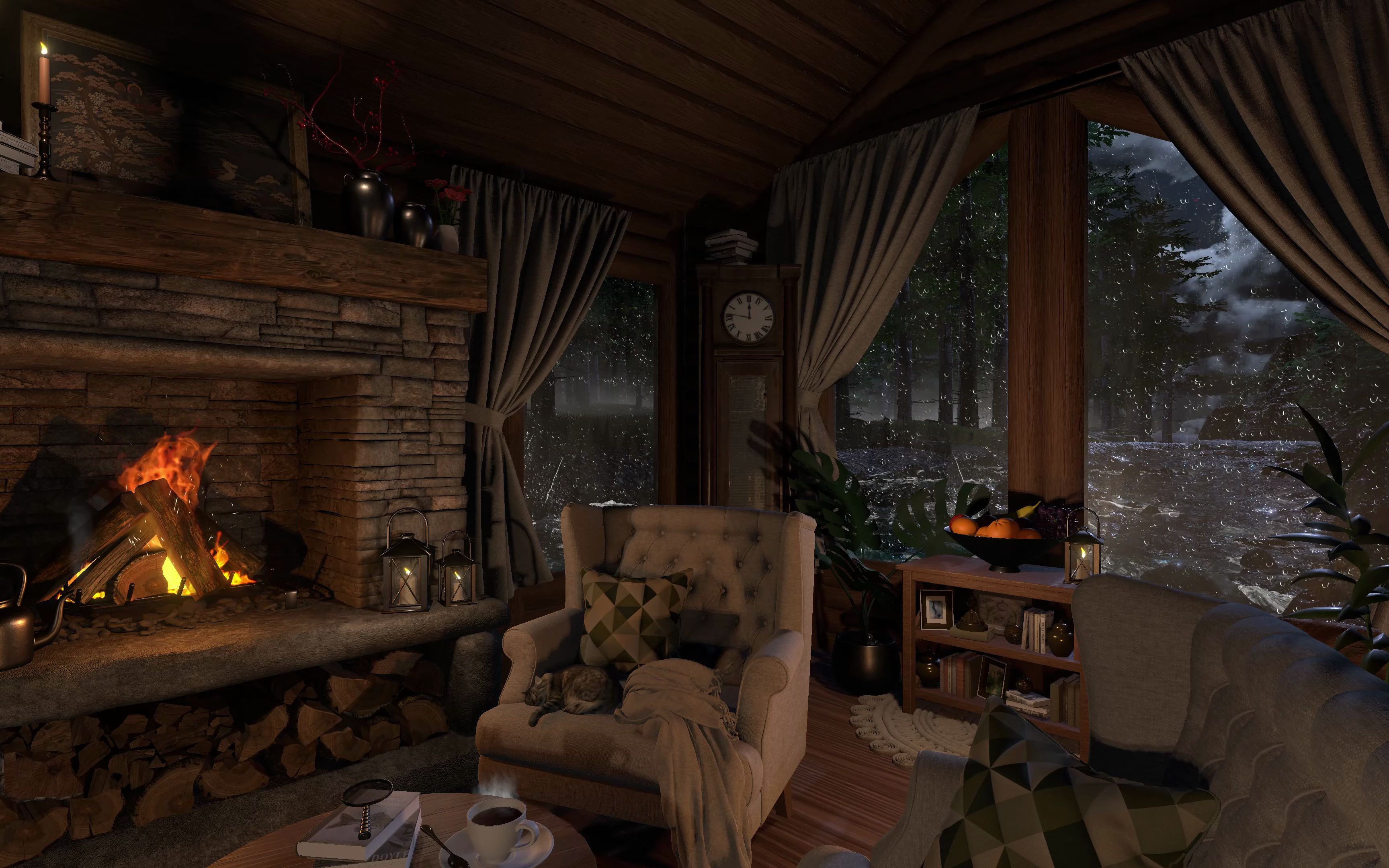 温馨的冬季小屋 雷雨声 | 风雪声 | 壁炉声_哔哩哔哩_bilibili