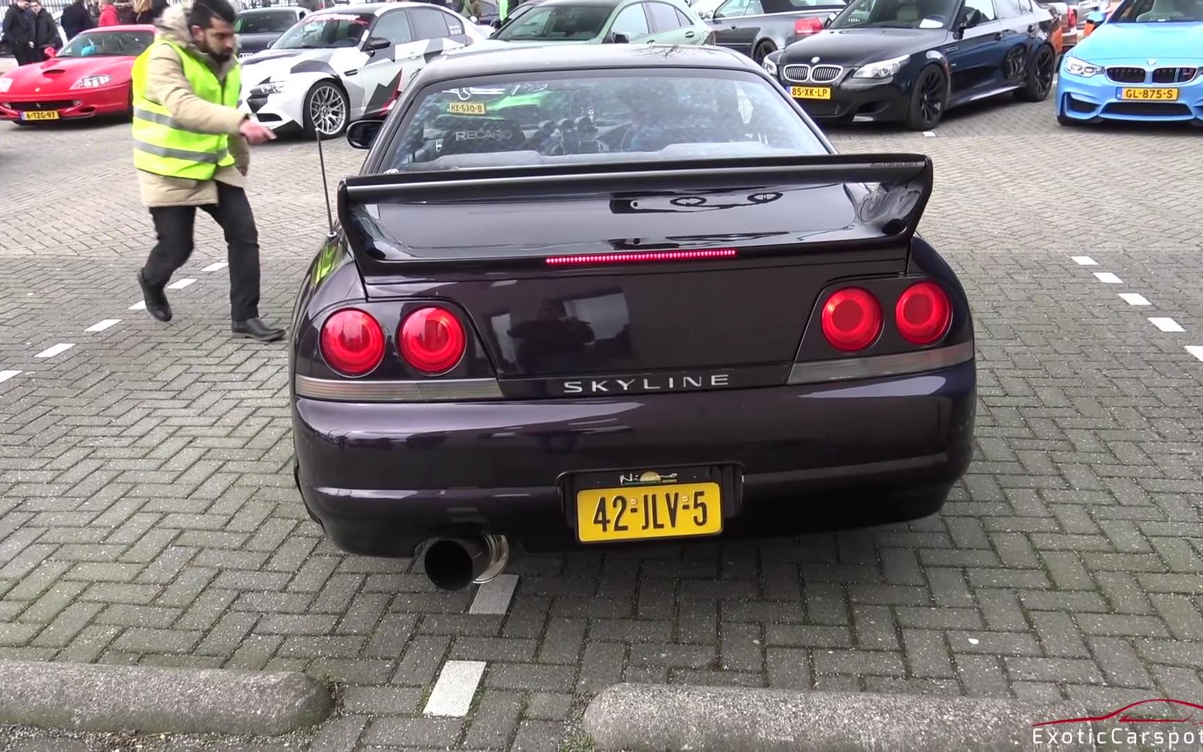 实拍 nissan skyline r33 gts-t - 喷火弹射加速声浪!