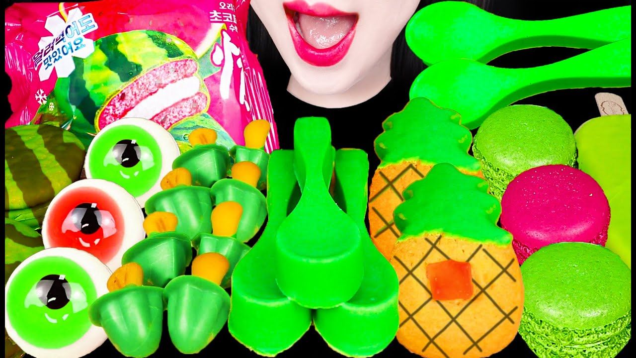 asmr 绿色甜点,食用勺子,冰淇淋 | jane asmr