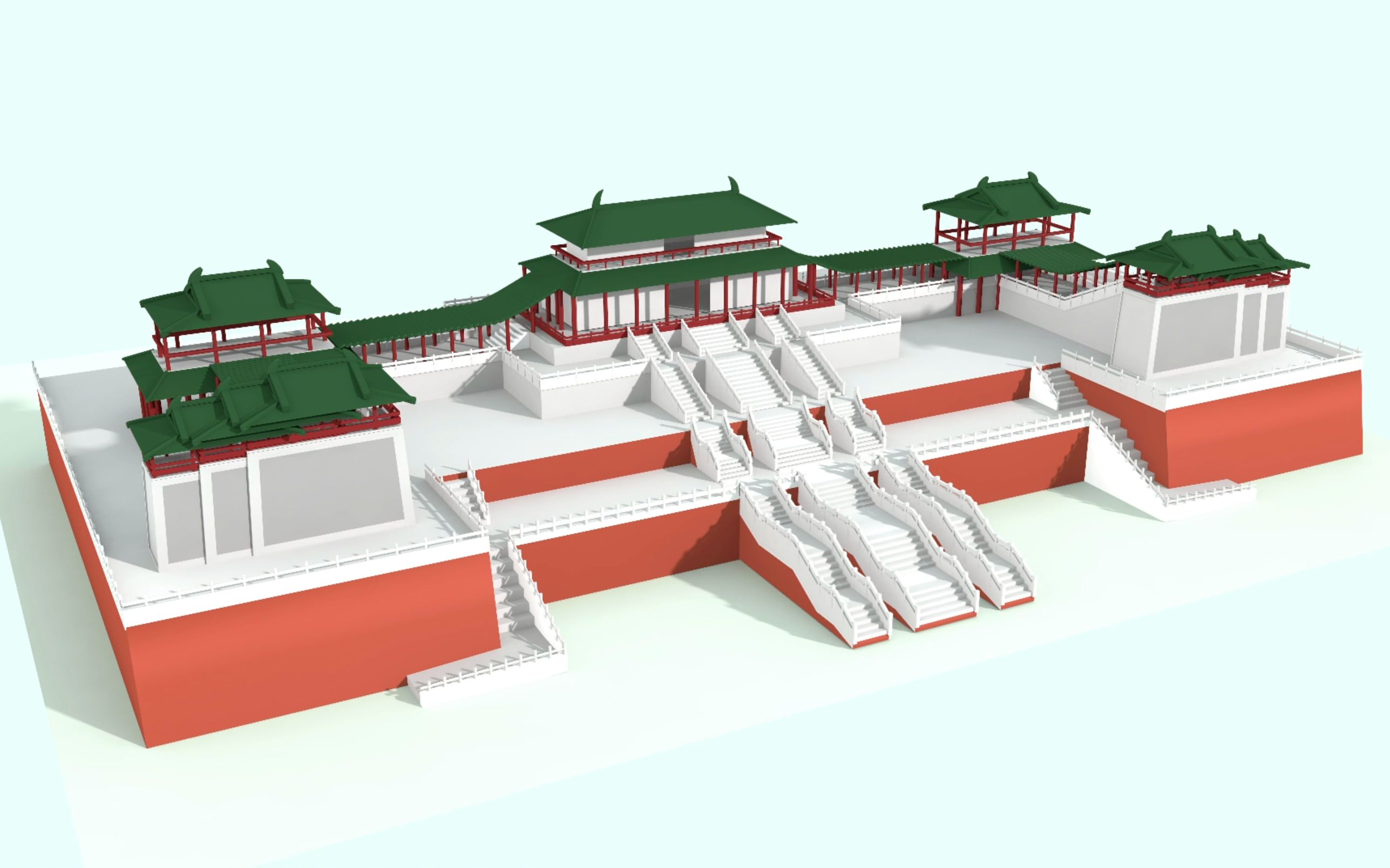 c4d中国风建筑宫殿含元殿简制