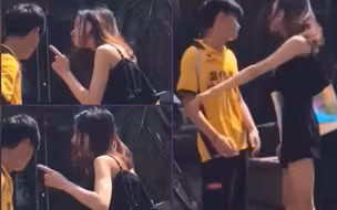 外送员被女友当街推搡，当女子问工作和自己哪个重要时，男子立刻让女友心凉
