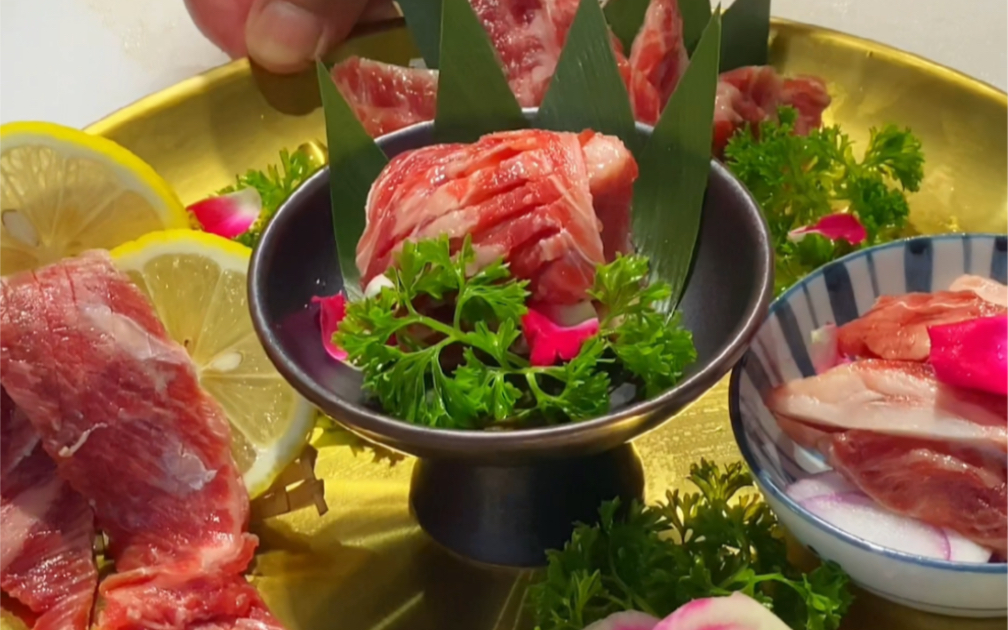 肋条拼盘摆盘教学,日式烤肉肉品分解教程
