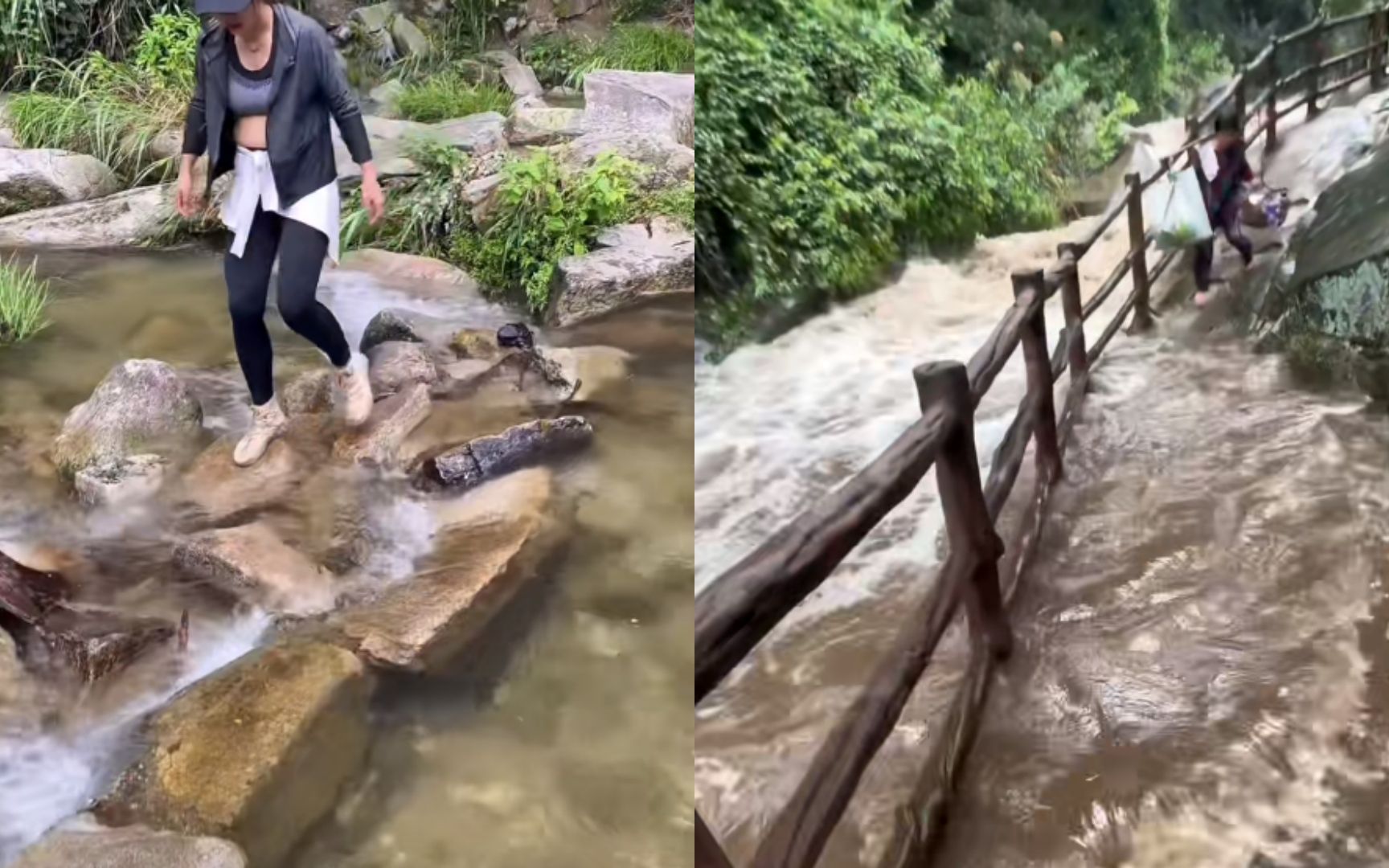 [图]风和日丽进山，中途遭遇暴雨，短短1小时山洪漫过登山步道