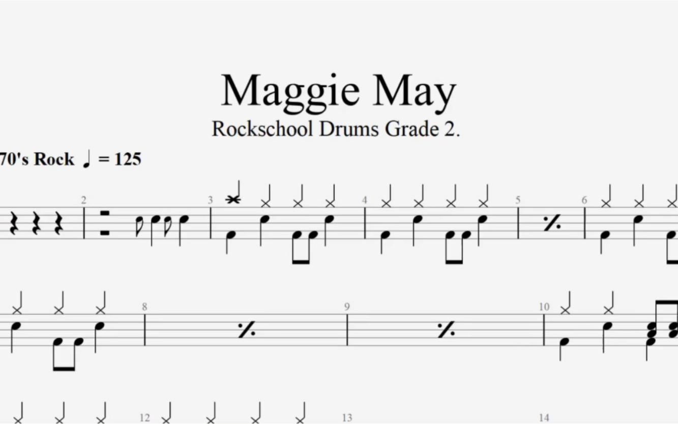 [图]动态鼓谱《Maggie May》Rockschool Grade 2.