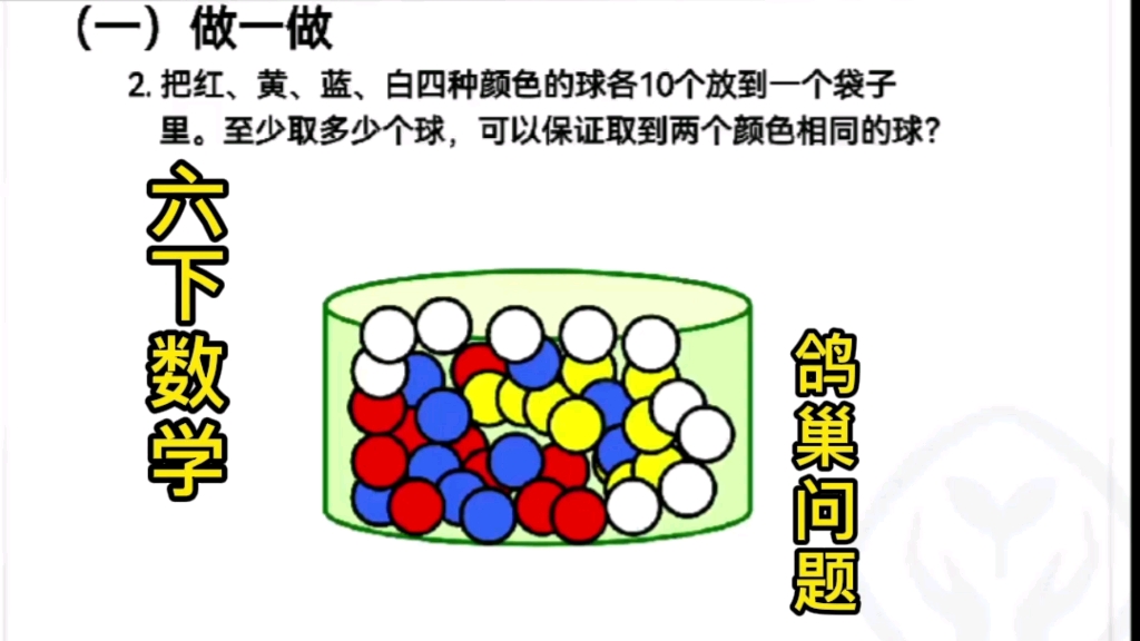 [图]六下数学（鸽巢问题）课后做一做第70页第2题：至少取几个球