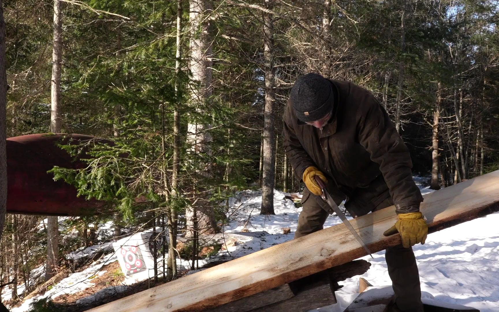 【原始木屋】369.制作松木餐桌椅 Making a Dining Table and Bench from a Pine Tree哔哩哔哩bilibili