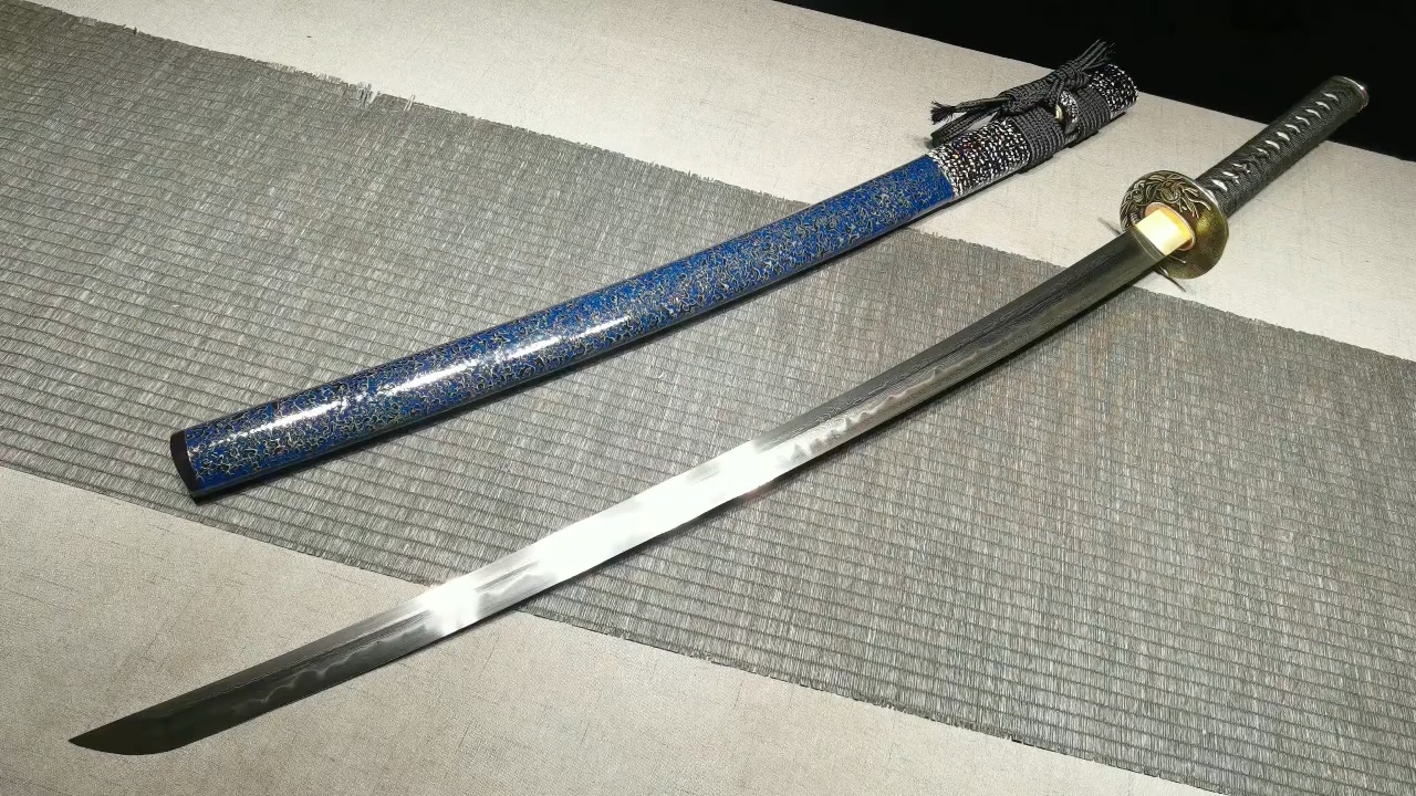 自炼花纹钢烧刃研磨真横手武士刀打刀