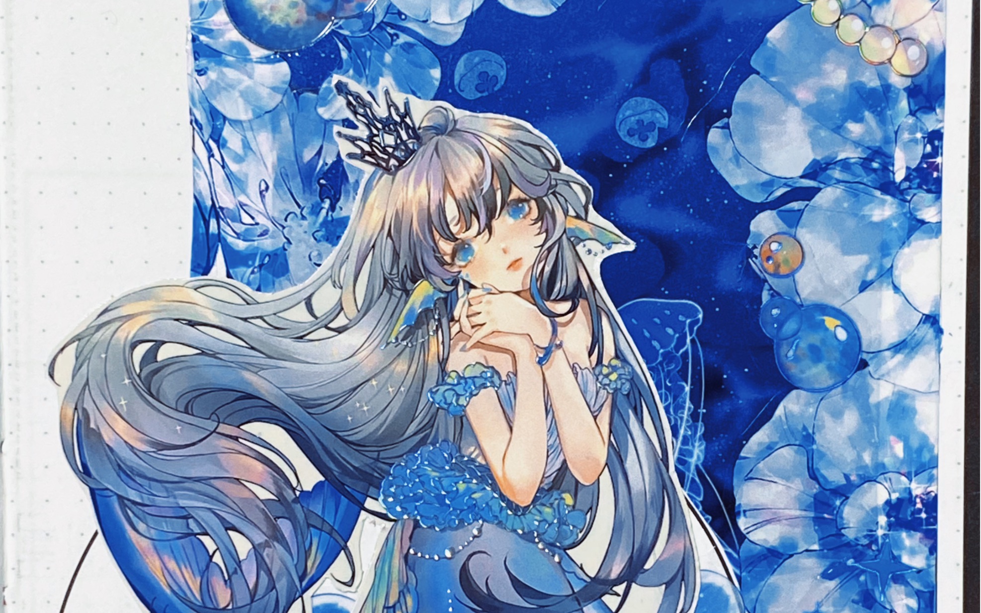 胶带拼贴|鲛蓝落辉 蓝色人鱼拼贴