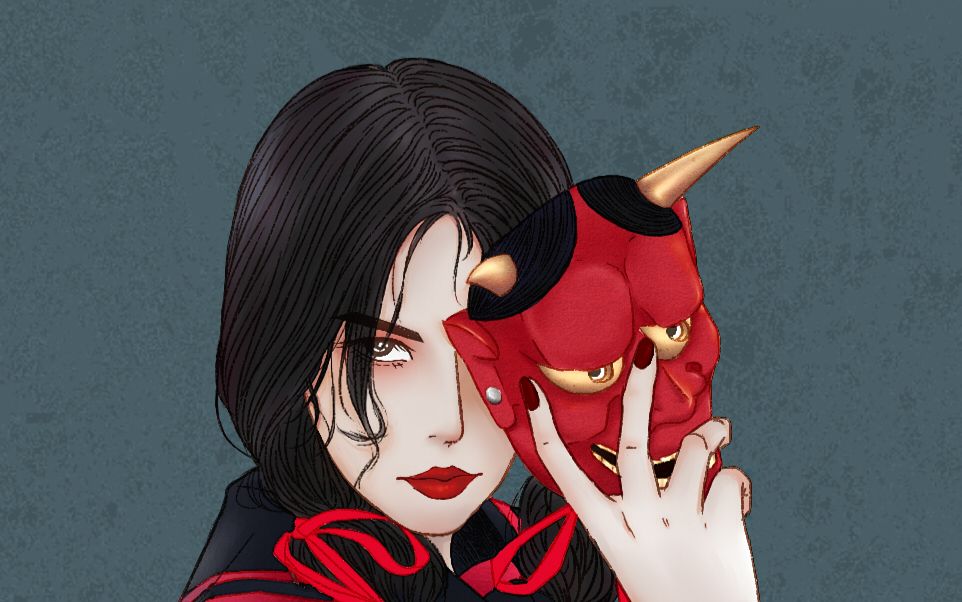 板绘面具少女绘图视频