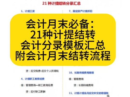 会计必备:21种计提结转会计分录模板汇总,附会计月末结转流程哔哩哔哩bilibili