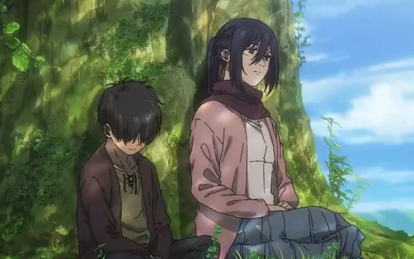 艾伦离开之后,三笠便留起了长发,独自坐在山坡上,崩溃痛哭.