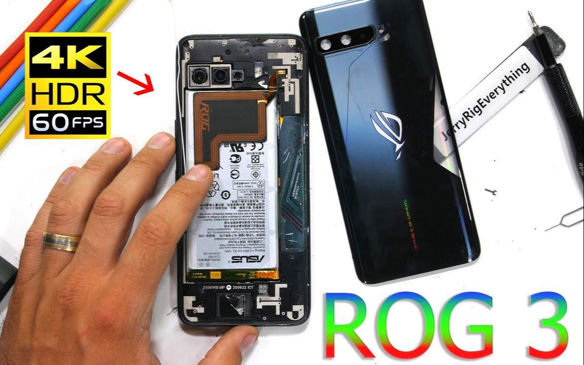 【4K60帧】华硕 ROG Phone 3 拆机!分析标杆游戏手机的散热结构 JerryRigEverything哔哩哔哩bilibili