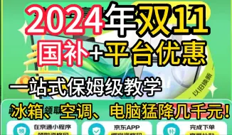 【2024年双11】京东国补+双11猛降几千元！保姆式教学如何拿领取补贴！品类超多，笔记本电脑、冰箱、空调、电视、油烟机等！