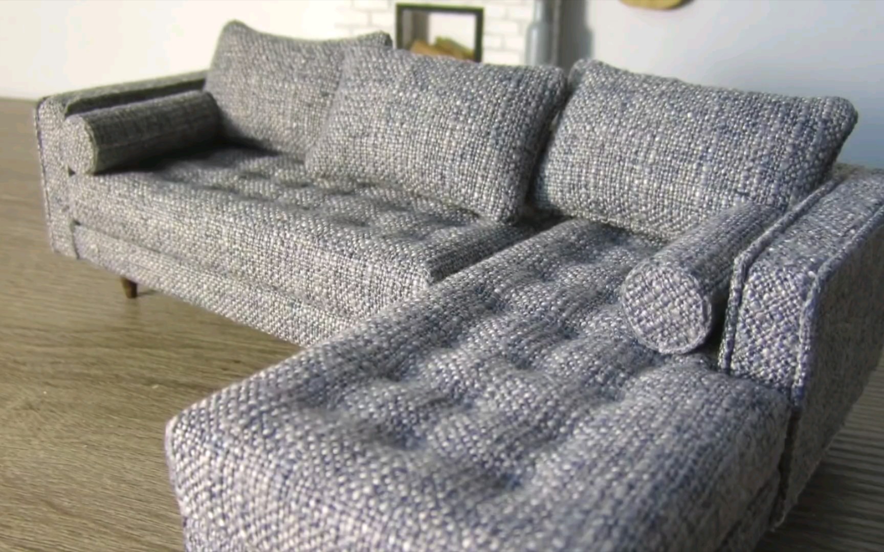 [图]【微缩模型】小型组合沙发(带躺椅)-DIY Miniature Sectional Couch (with chaise)