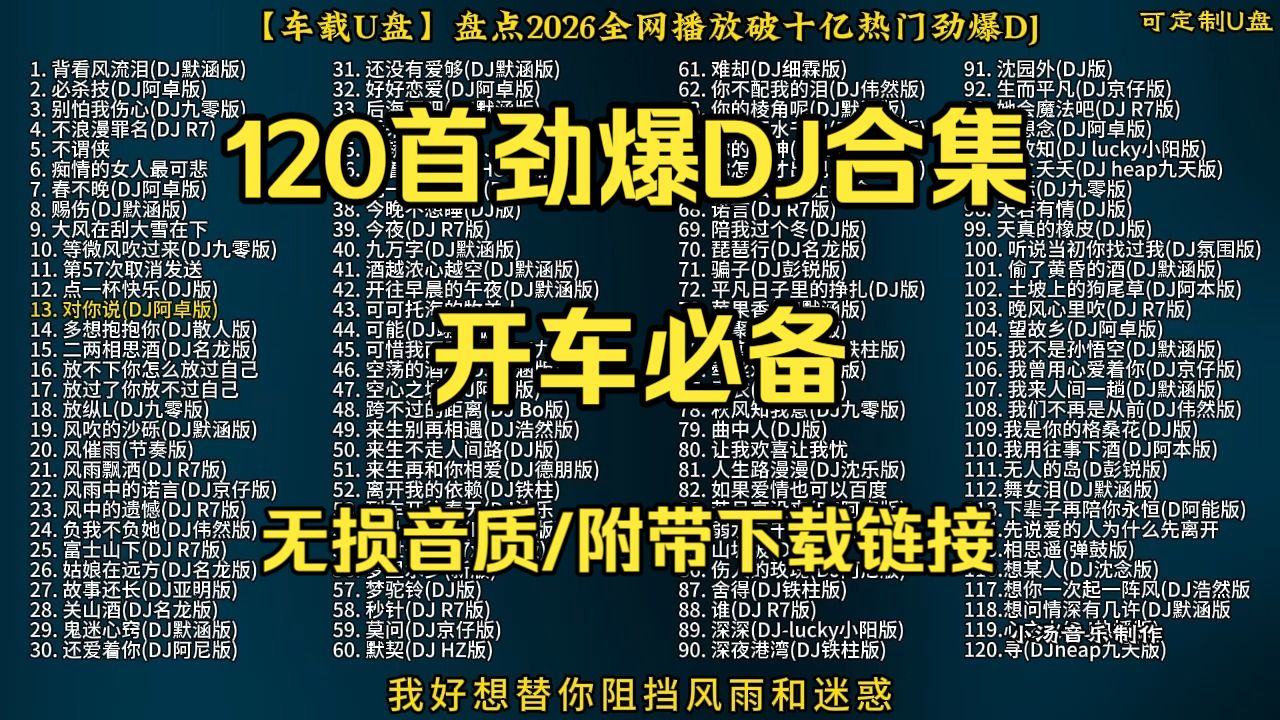 【车载U盘】盘点120首全网爆火热门伤感劲爆DJ合集